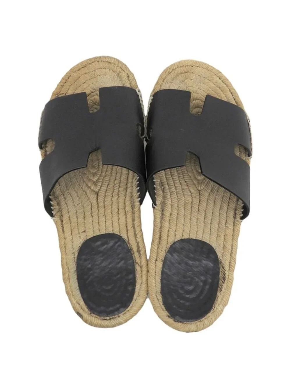 Hermes Leather Espadrilles Antigua Sandals Black Actual Equivalent
